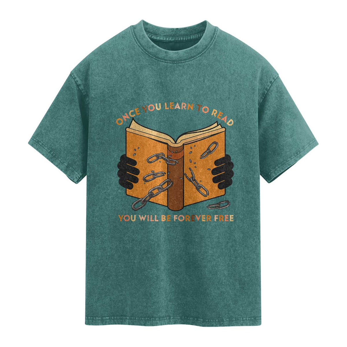 Breaking Every Chain Education Washed Cotton T-Shirt Frederick Douglass Quote