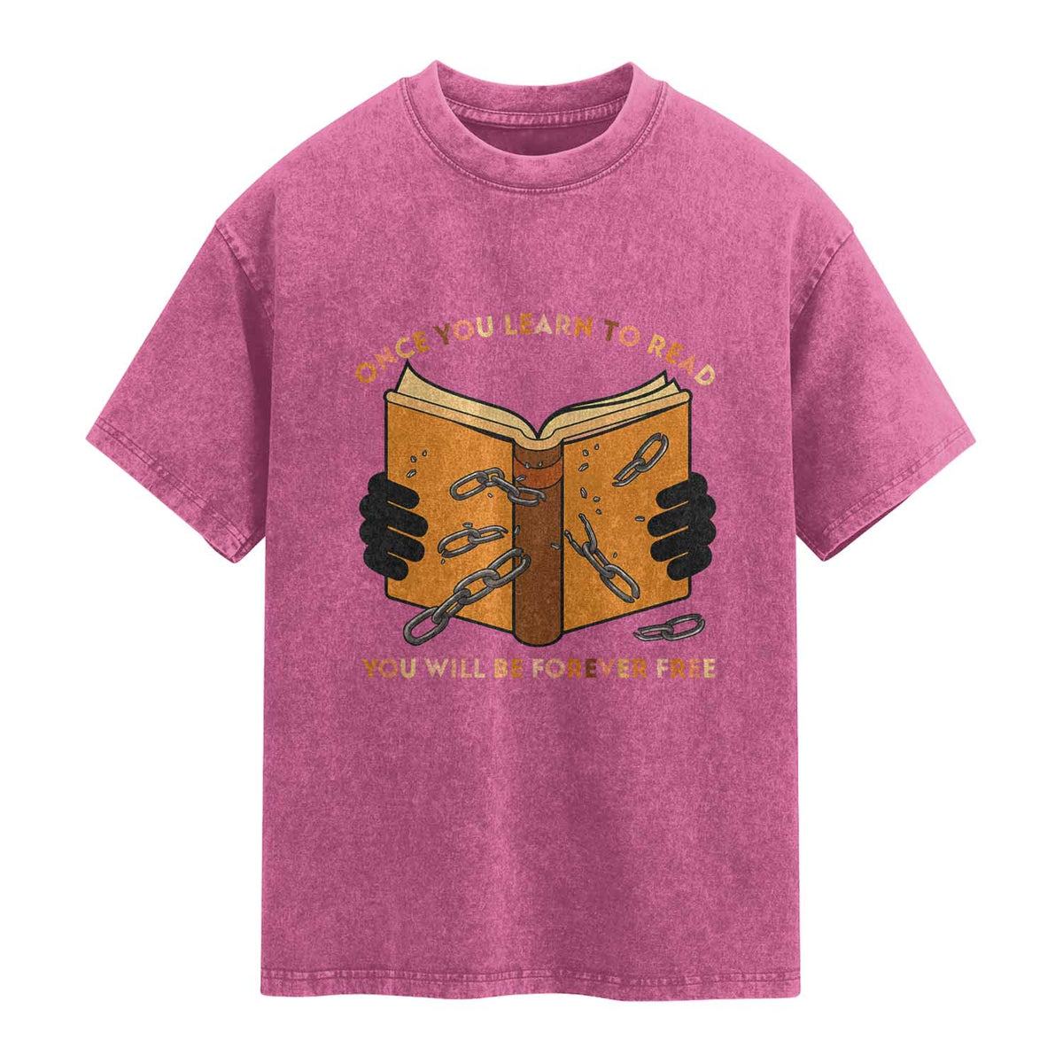 Breaking Every Chain Education Washed Cotton T-Shirt Frederick Douglass Quote