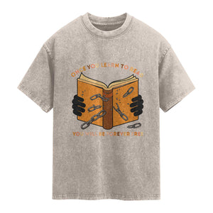 Breaking Every Chain Education Washed Cotton T-Shirt Frederick Douglass Quote