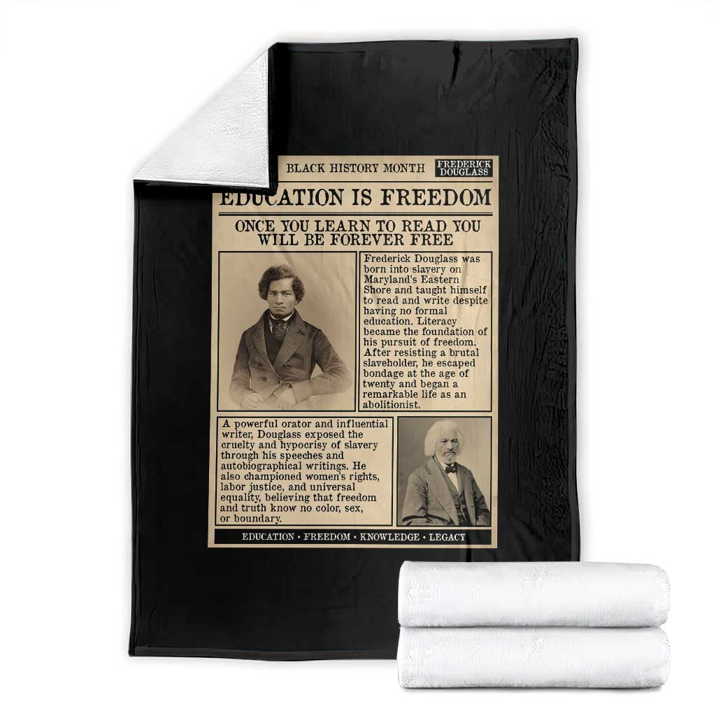Education Is Freedom Newspaper Throw Blanket Frederick Douglass Black History Month Gift TS12 Black Print Your Wear