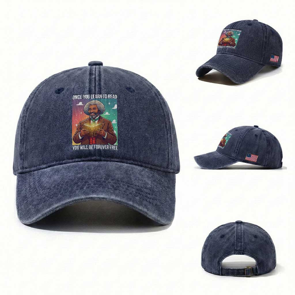Frederick Douglass Reading And Freedom Washed Cotton Baseball Cap African American Heritage TS12 Washed Cap Universal Fit Navy Print Your Wear