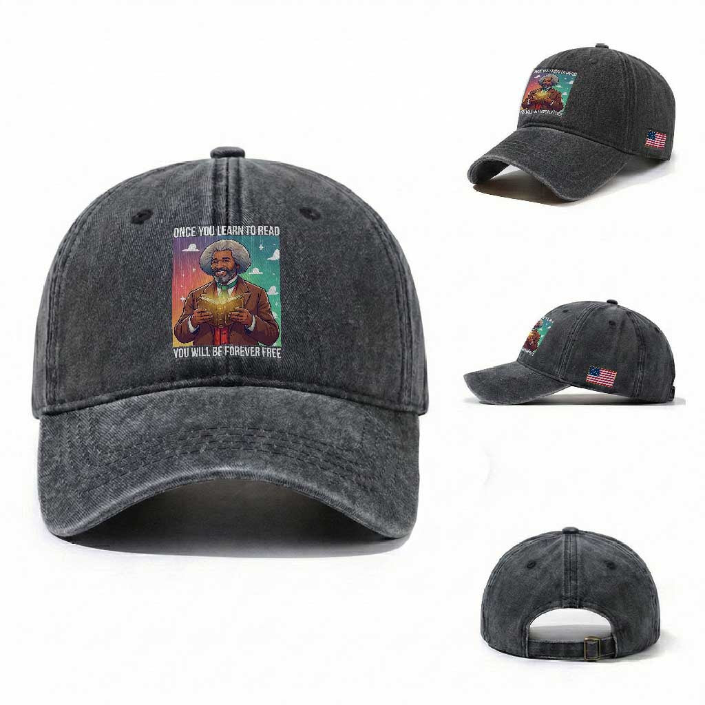 Frederick Douglass Reading And Freedom Washed Cotton Baseball Cap African American Heritage TS12 Washed Cap Universal Fit Dark Gray Print Your Wear
