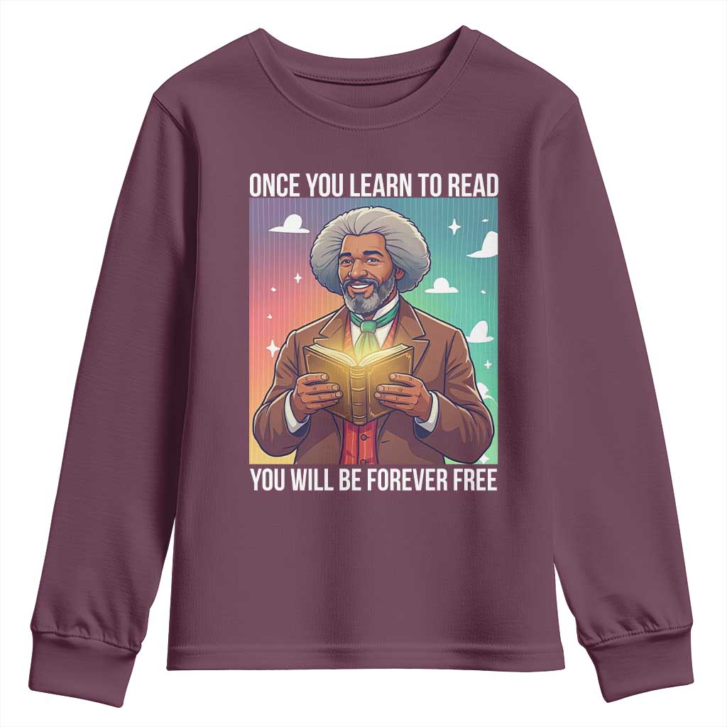 Frederick Douglass Reading And Freedom Youth Sweatshirt African American Heritage TS12 Maroon Print Your Wear