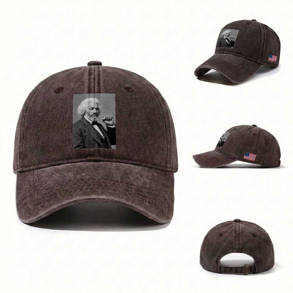 Strong Black History Leader Washed Cotton Baseball Cap Frederick Douglass Empowerment TS12 Washed Cap Universal Fit Dark Brown Print Your Wear