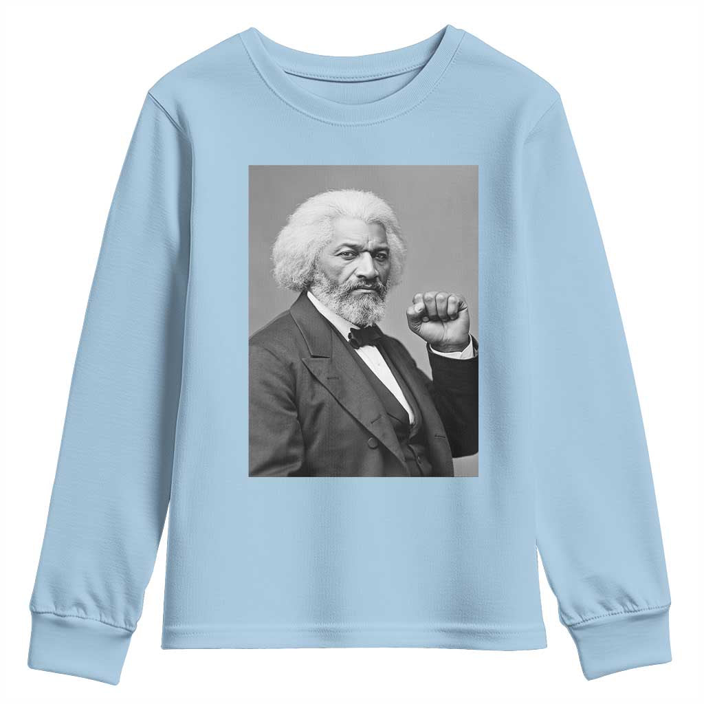 Strong Black History Leader Youth Sweatshirt Frederick Douglass Empowerment TS12 Light Blue Print Your Wear