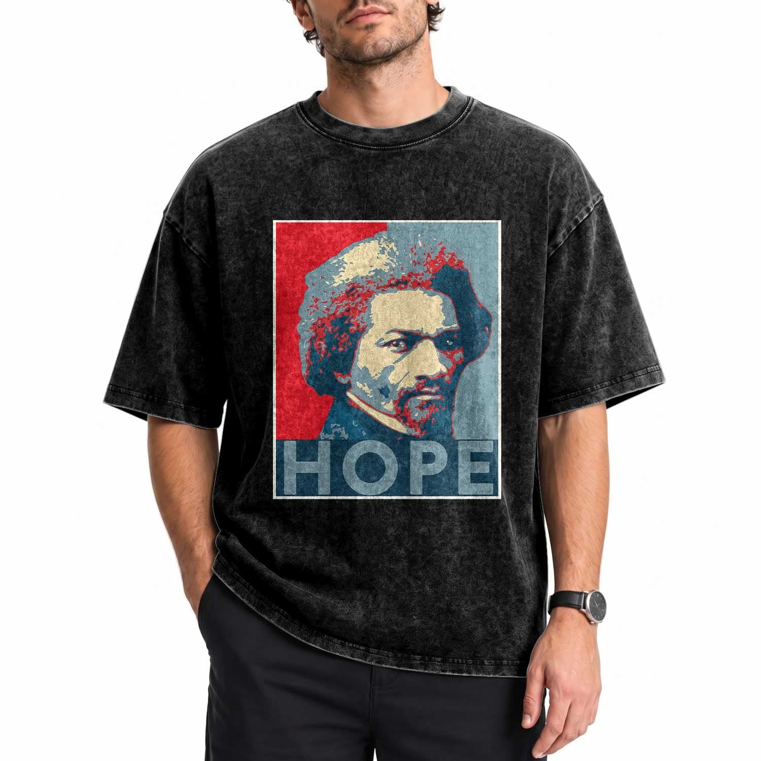 Frederick Douglass Hope Poster Washed Cotton T-Shirt African American Heritage