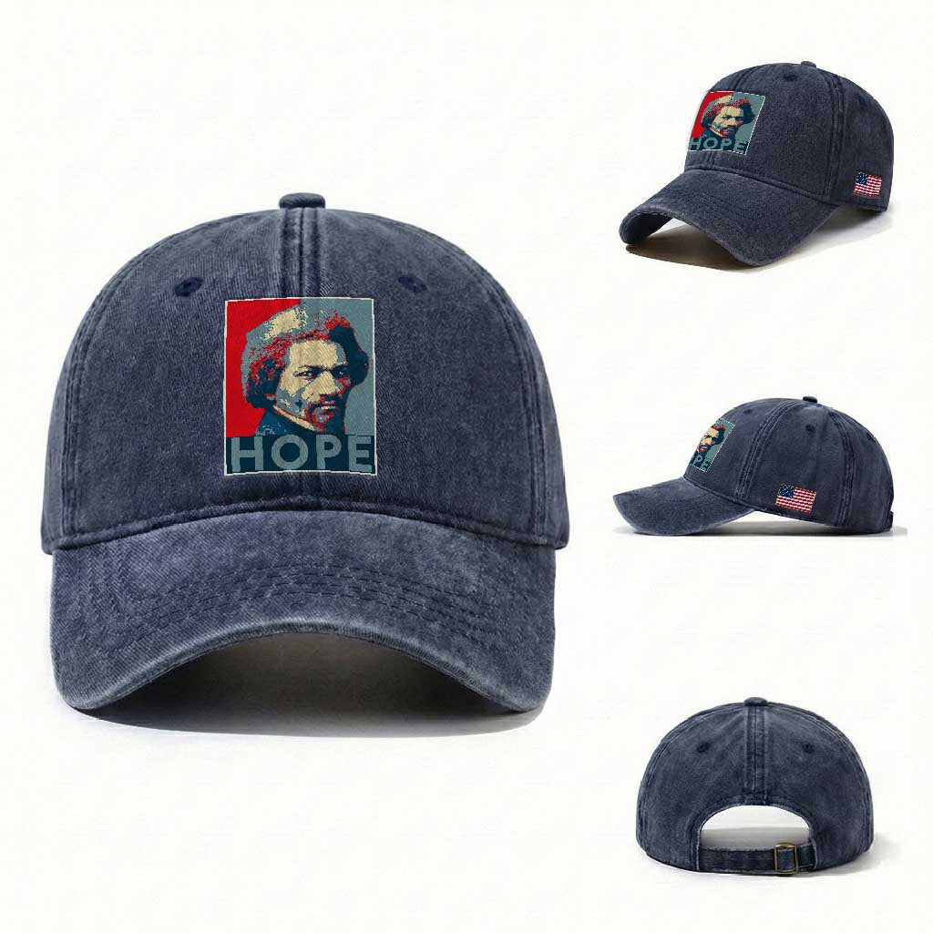 Frederick Douglass Hope Poster Washed Cotton Baseball Cap African American Heritage TS12 Washed Cap Universal Fit Navy Print Your Wear