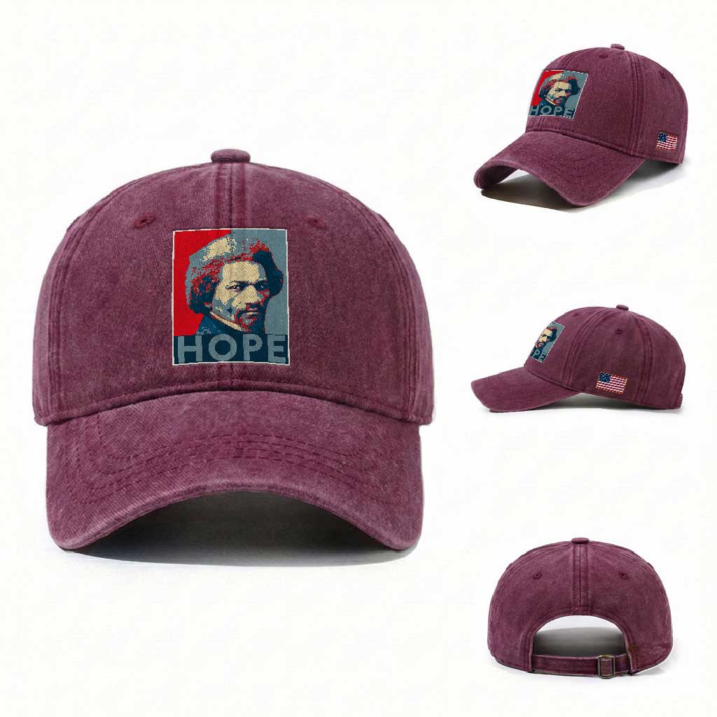 Frederick Douglass Hope Poster Washed Cotton Baseball Cap African American Heritage TS12 Washed Cap Universal Fit Burgundy Print Your Wear
