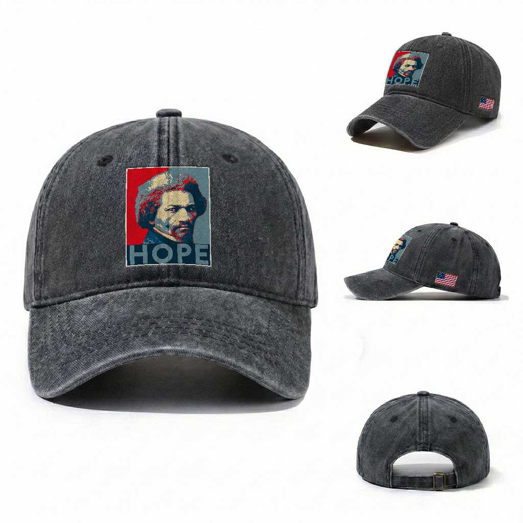 Frederick Douglass Hope Poster Washed Cotton Baseball Cap African American Heritage TS12 Washed Cap Universal Fit Dark Gray Print Your Wear
