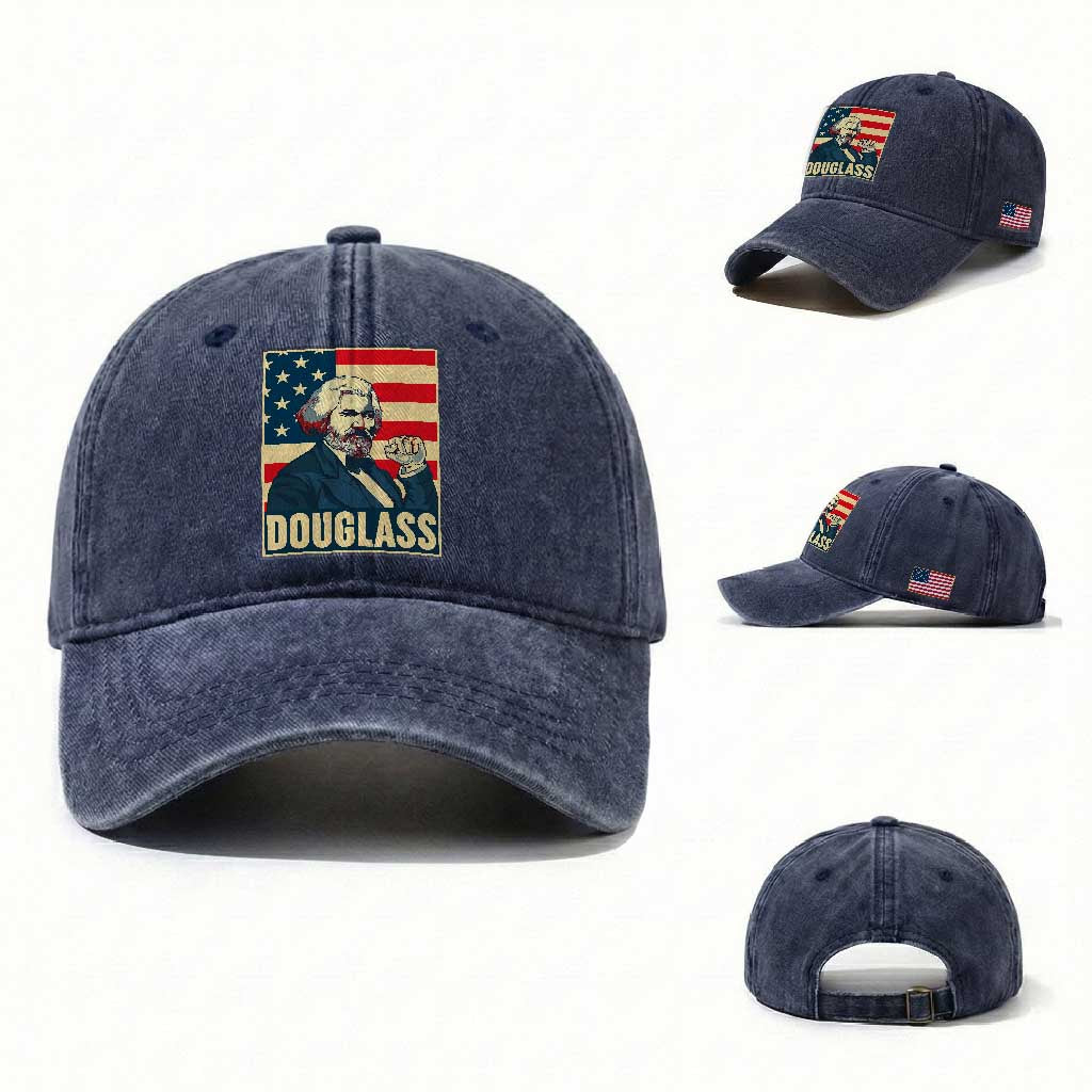 Frederick Douglass American Hero Washed Cotton Baseball Cap Black History Month Gift TS12 Washed Cap Universal Fit Navy Print Your Wear