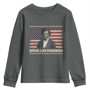 Speak Like Frederick Youth Sweatshirt Black History Month Gift TS12 Dark Heather Print Your Wear