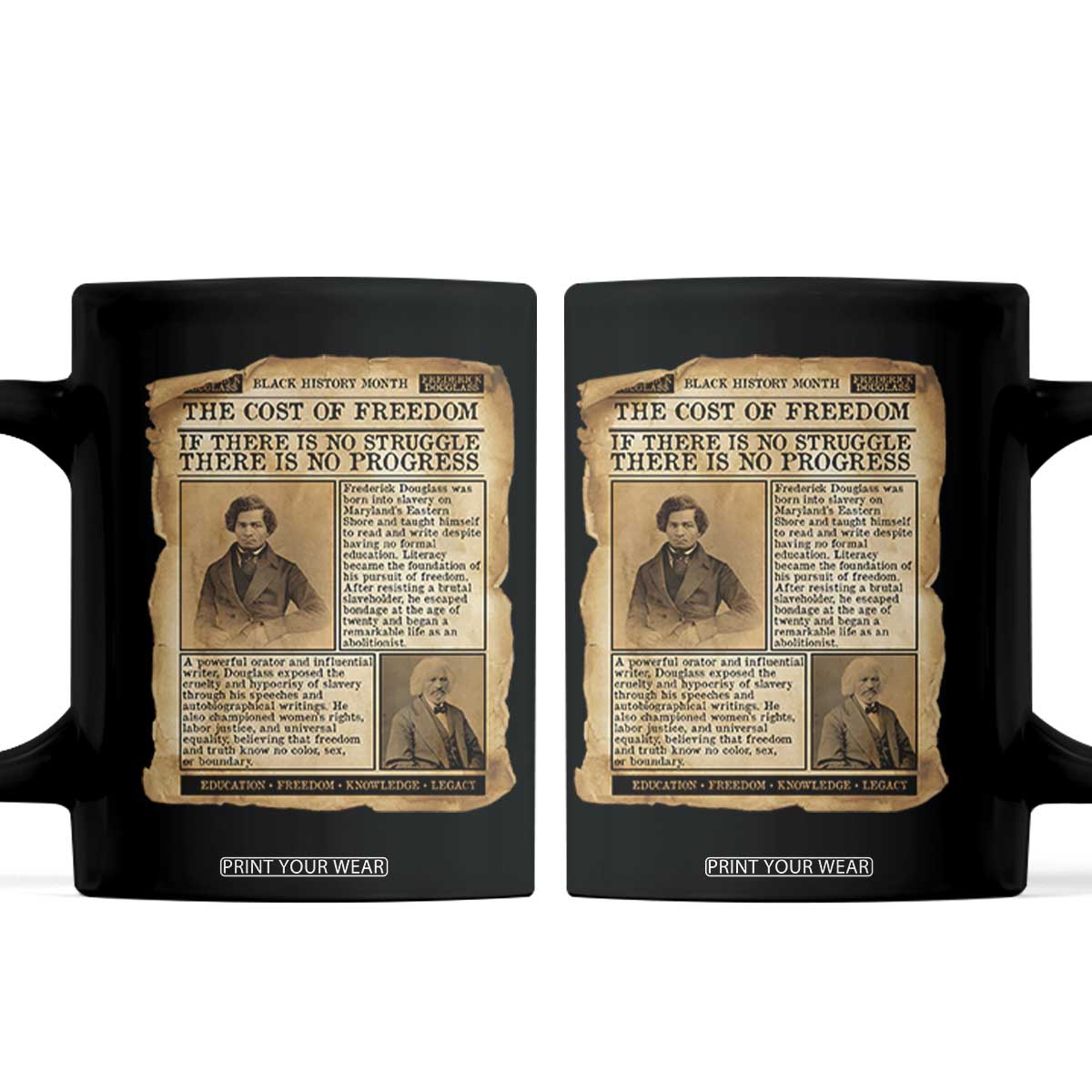 If There Is No Struggle No Progress Coffee Mug Frederick Douglass Newspaper TS12 Black Print Your Wear