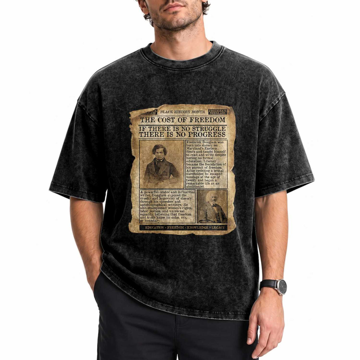 If There Is No Struggle No Progress Washed Cotton T-Shirt Frederick Douglass Newspaper