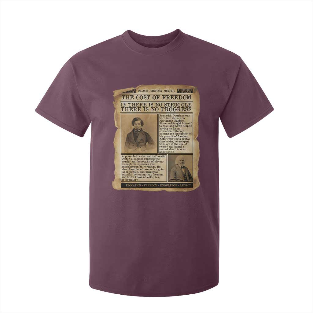 If There Is No Struggle No Progress T Shirt For Kid Frederick Douglass Newspaper TS12 Maroon Print Your Wear