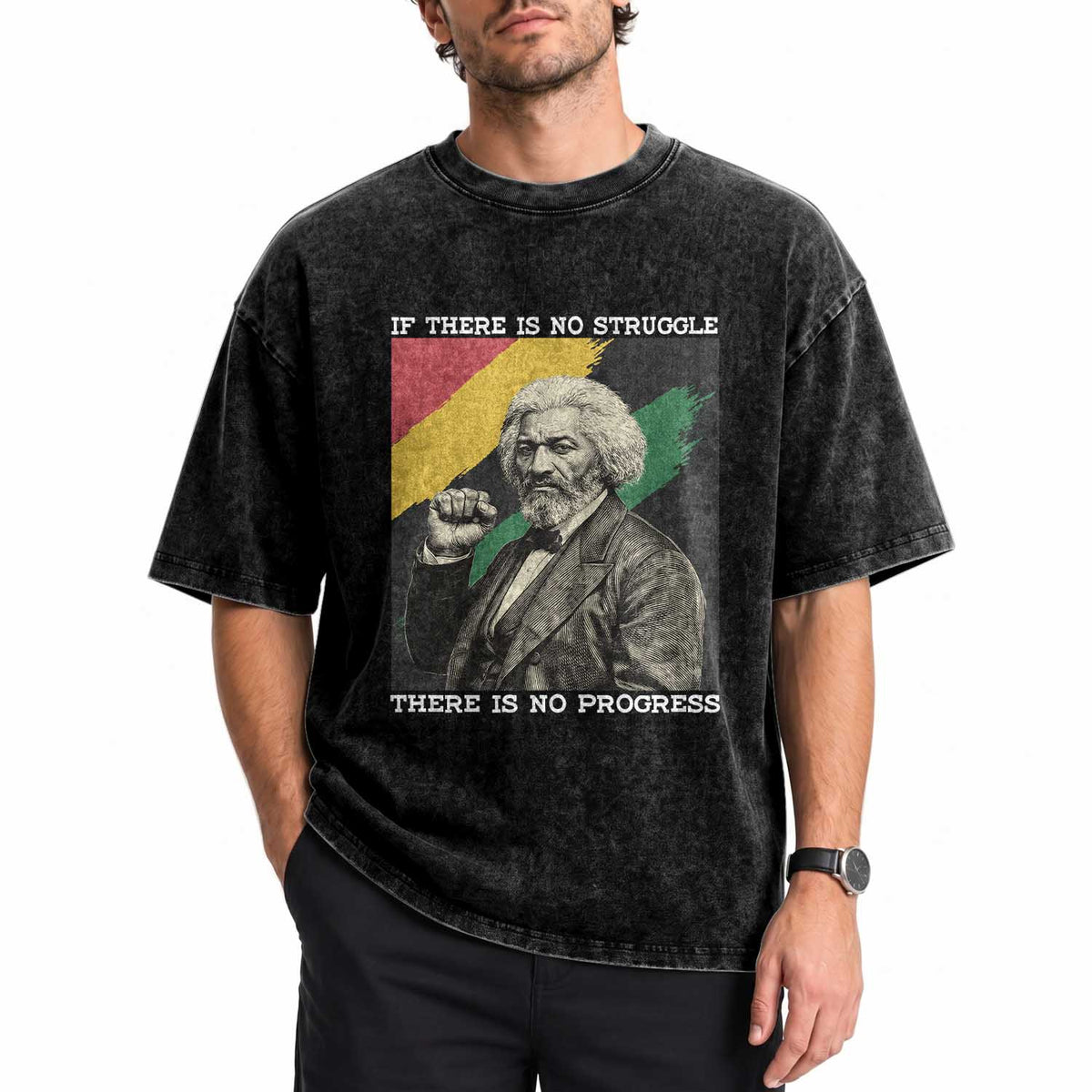Frederick Douglass Struggle And Progress Washed Cotton T-Shirt Inspirational Black History