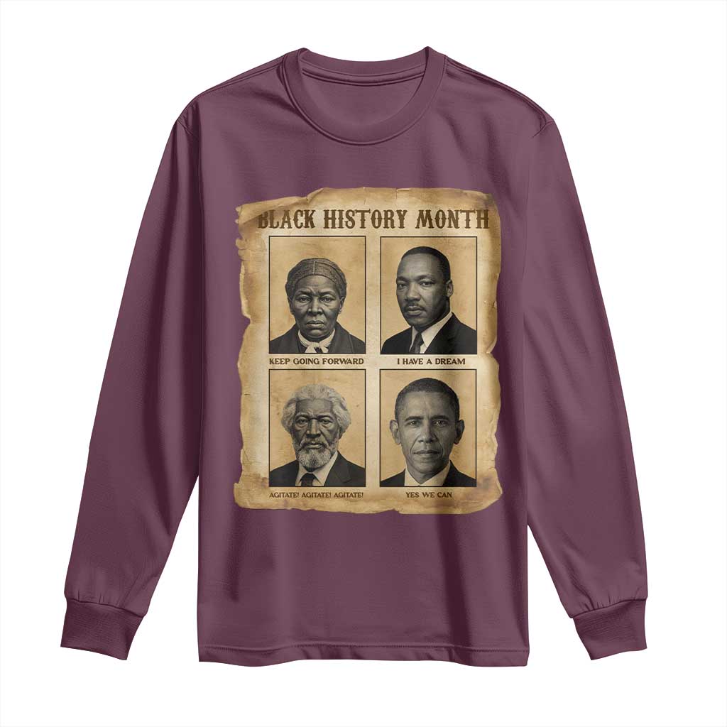 Vintage Black History Heroes Long Sleeve Shirt Strong Black Pride TS12 Maroon Print Your Wear