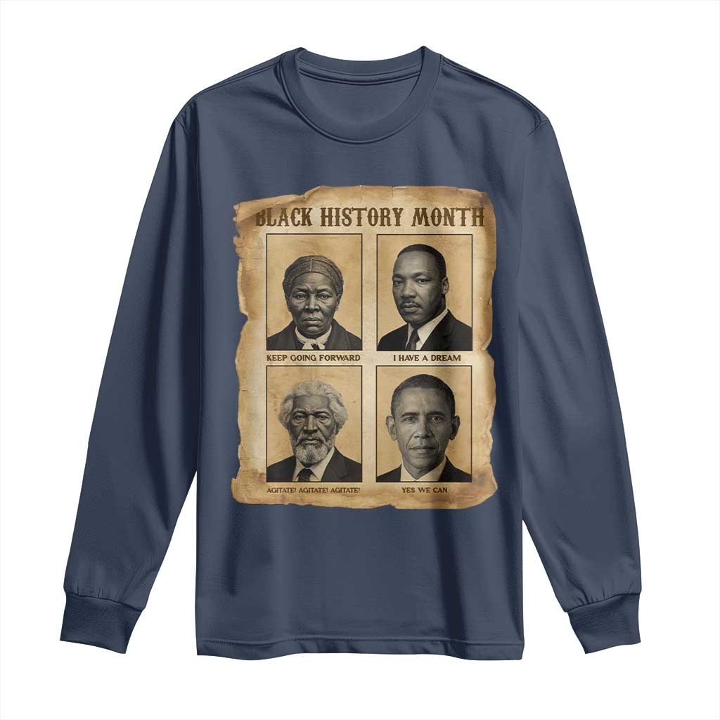 Vintage Black History Heroes Long Sleeve Shirt Strong Black Pride TS12 Navy Print Your Wear