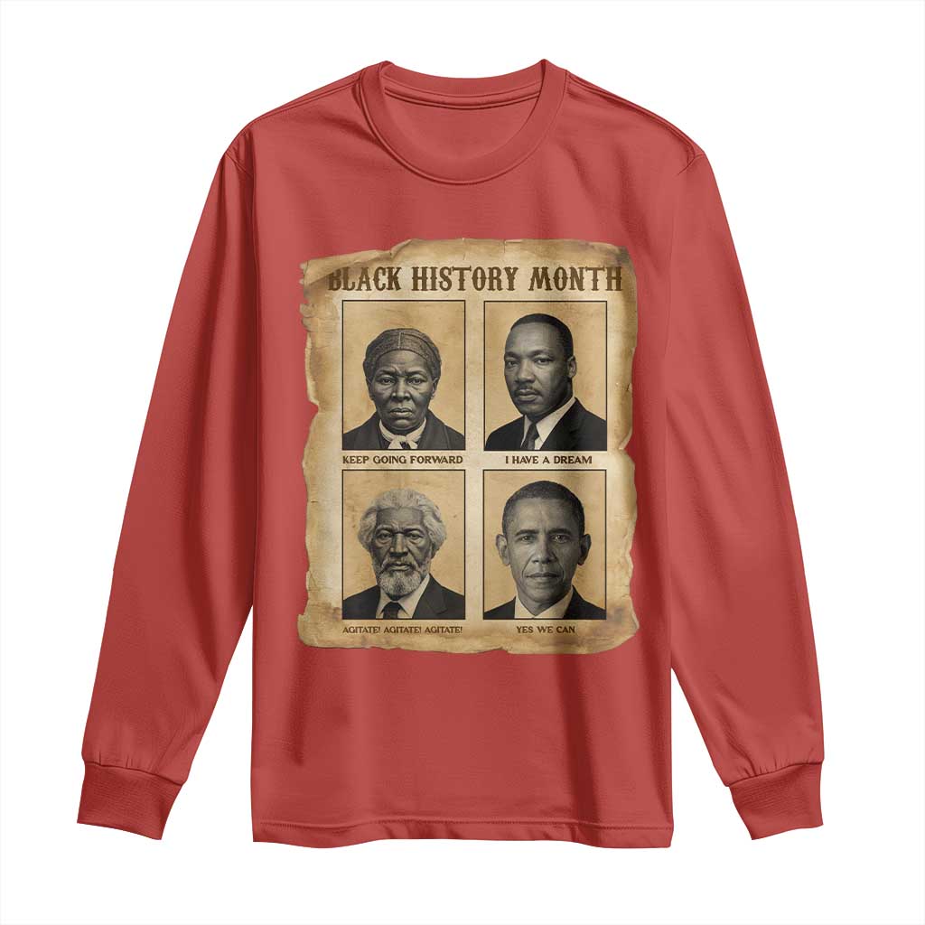 Vintage Black History Heroes Long Sleeve Shirt Strong Black Pride TS12 Red Print Your Wear