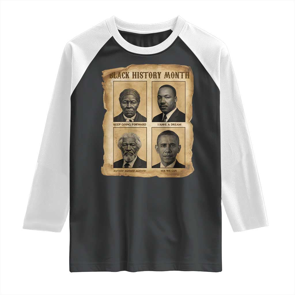 Vintage Black History Heroes Raglan Shirt Strong Black Pride TS12 Black White Print Your Wear