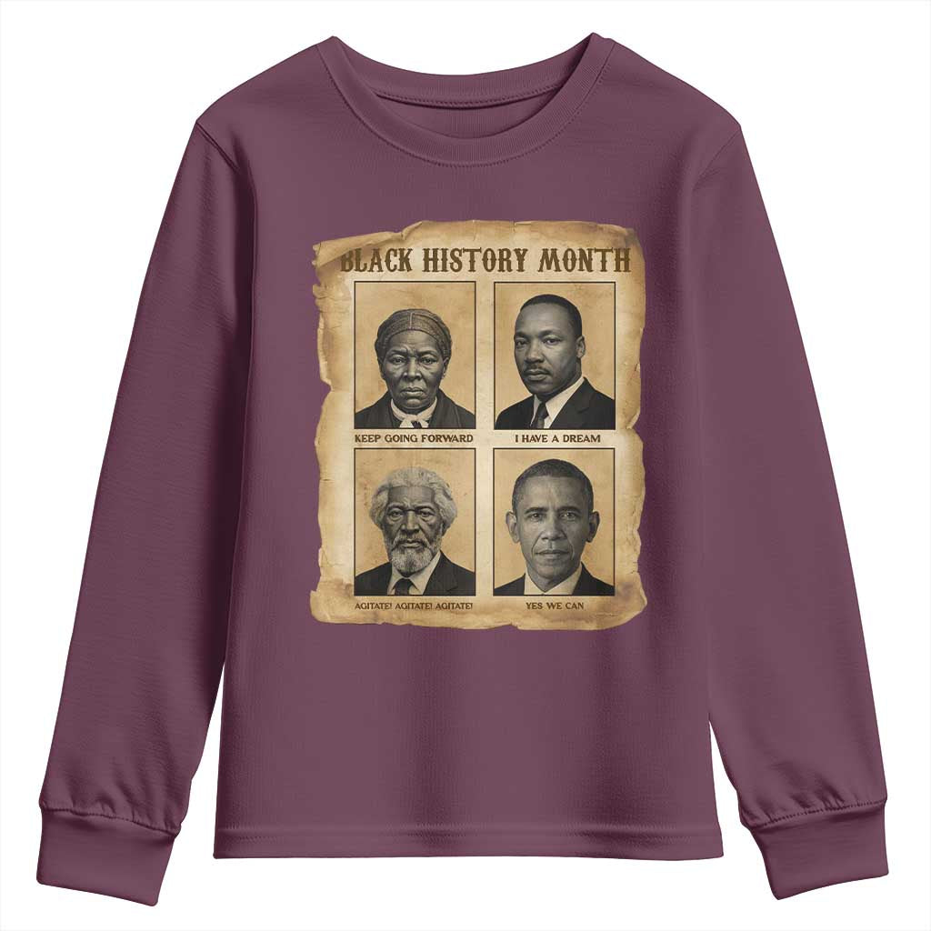 Vintage Black History Heroes Youth Sweatshirt Strong Black Pride TS12 Maroon Print Your Wear