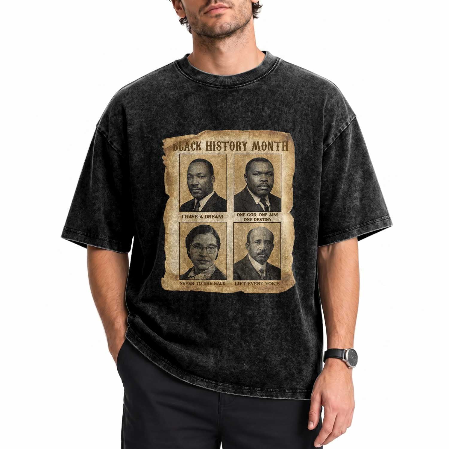 Vintage African American Heroes Washed Cotton T-Shirt Black Pride Inspiration