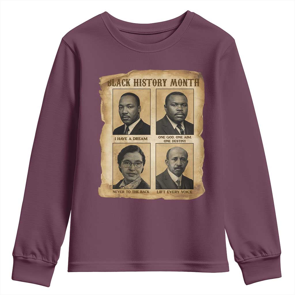 Vintage African American Heroes Youth Sweatshirt Black Pride Inspiration TS12 Maroon Print Your Wear