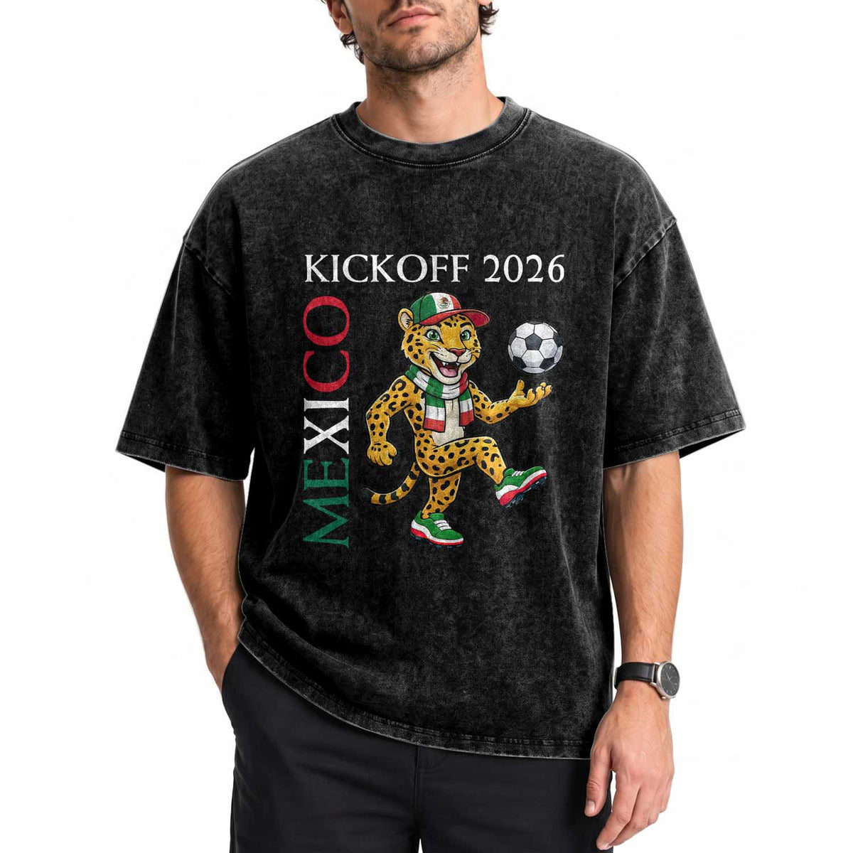 Mexico Soccer Pride Jaguar Kickoff 2026 Washed Cotton T-Shirt