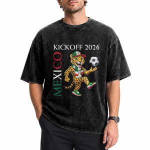 Mexico Soccer Pride Jaguar Kickoff 2026 Washed Cotton T-Shirt