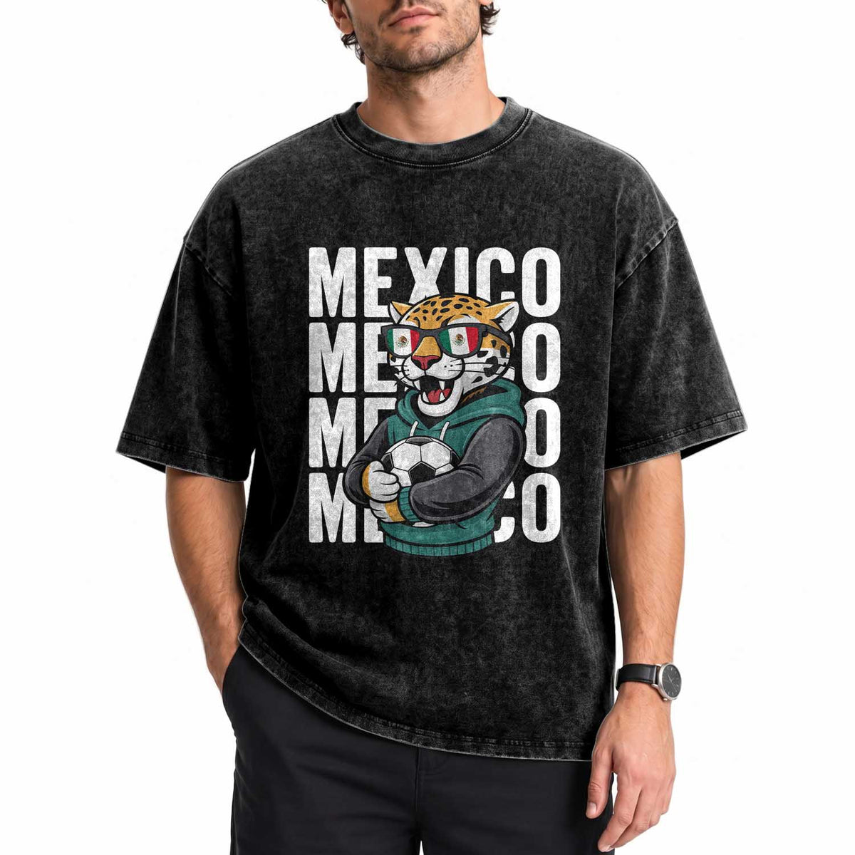 Fierce Mexico Jaguar Soccer Pride Fan Gift Washed Cotton T-Shirt