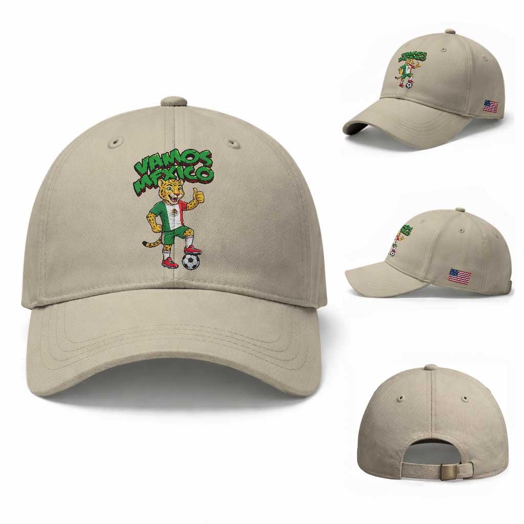 Vamos Mexico Fierce Leopard Baseball Cap Soccer 2026 Fan Gift TS12 Baseball Cap Universal Fit Beige Print Your Wear