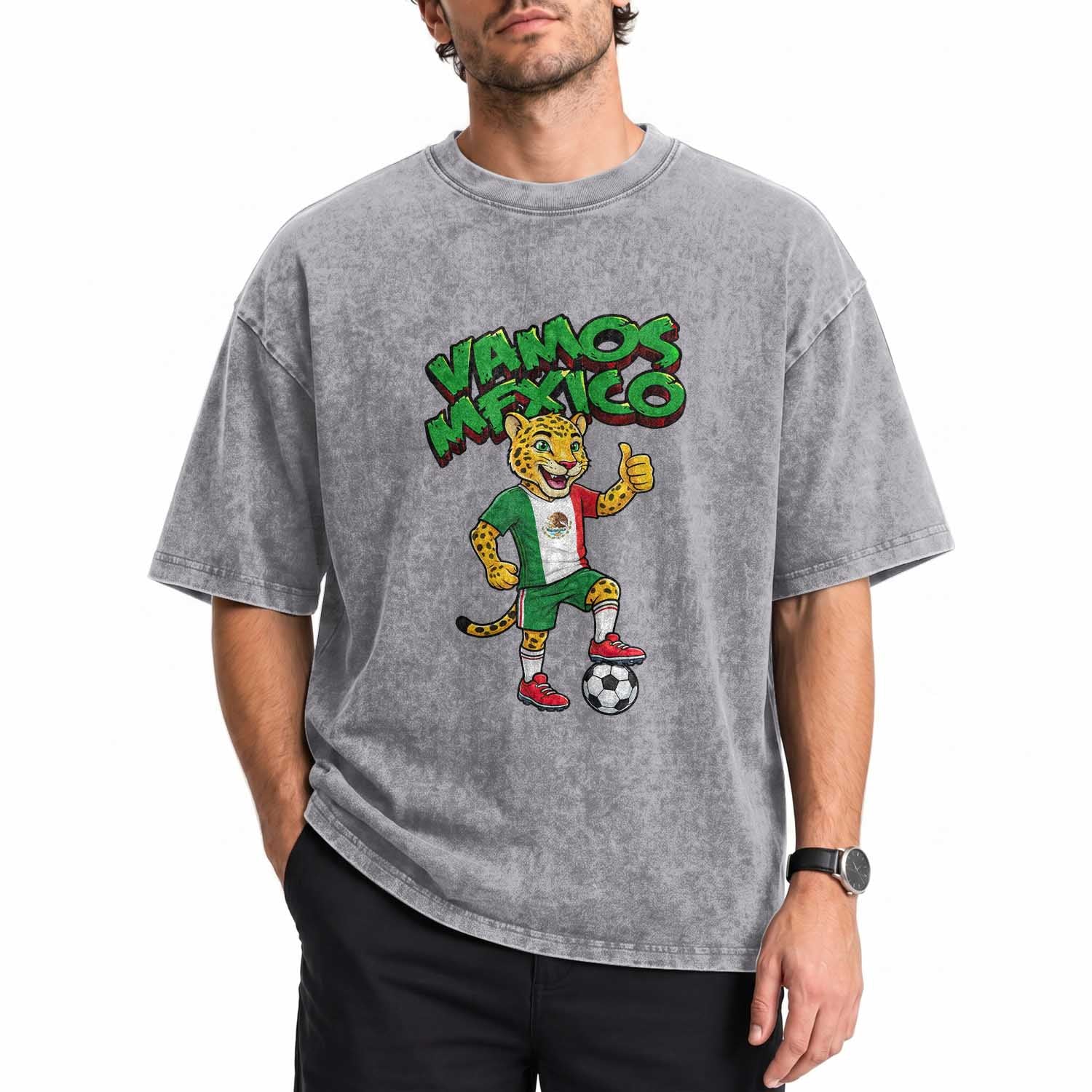 Vamos Mexico Fierce Leopard Washed Cotton T-Shirt Soccer 2026 Fan Gift