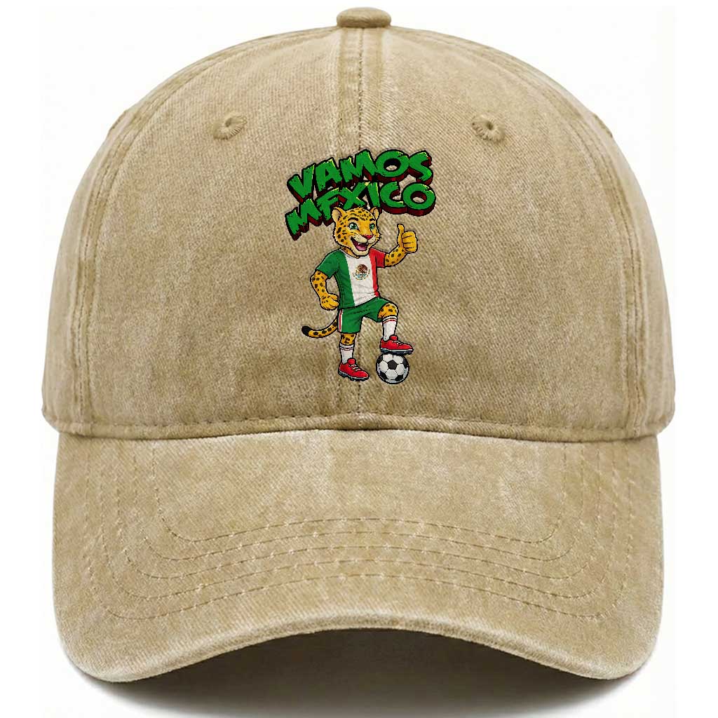Vamos Mexico Fierce Leopard Washed Cotton Baseball Cap Soccer 2026 Fan Gift TS12 Print Your Wear