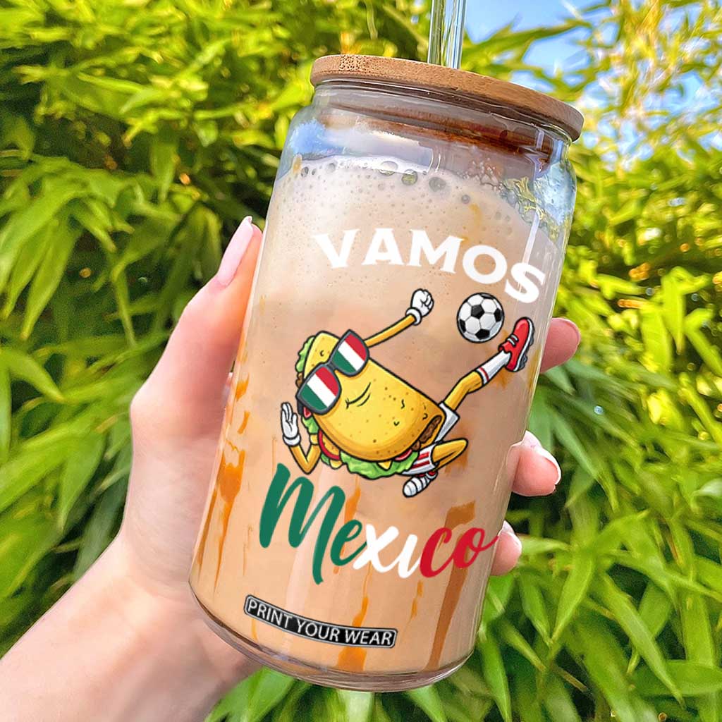 Vamos Mexico Taco Playing Soccer Glass Can Mexican Fan Gift TS12 Black Print Your Wear