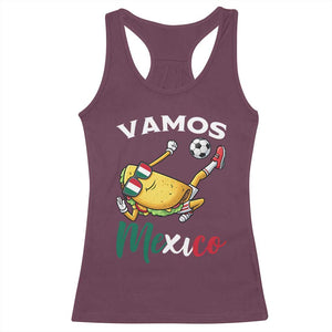 Vamos Mexico Taco Playing Soccer Racerback Tank Top Mexican Fan Gift TS12 Maroon Print Your Wear