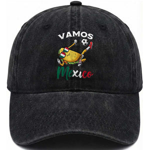 Vamos Mexico Taco Playing Soccer Washed Cotton Baseball Cap Mexican Fan Gift TS12 Print Your Wear
