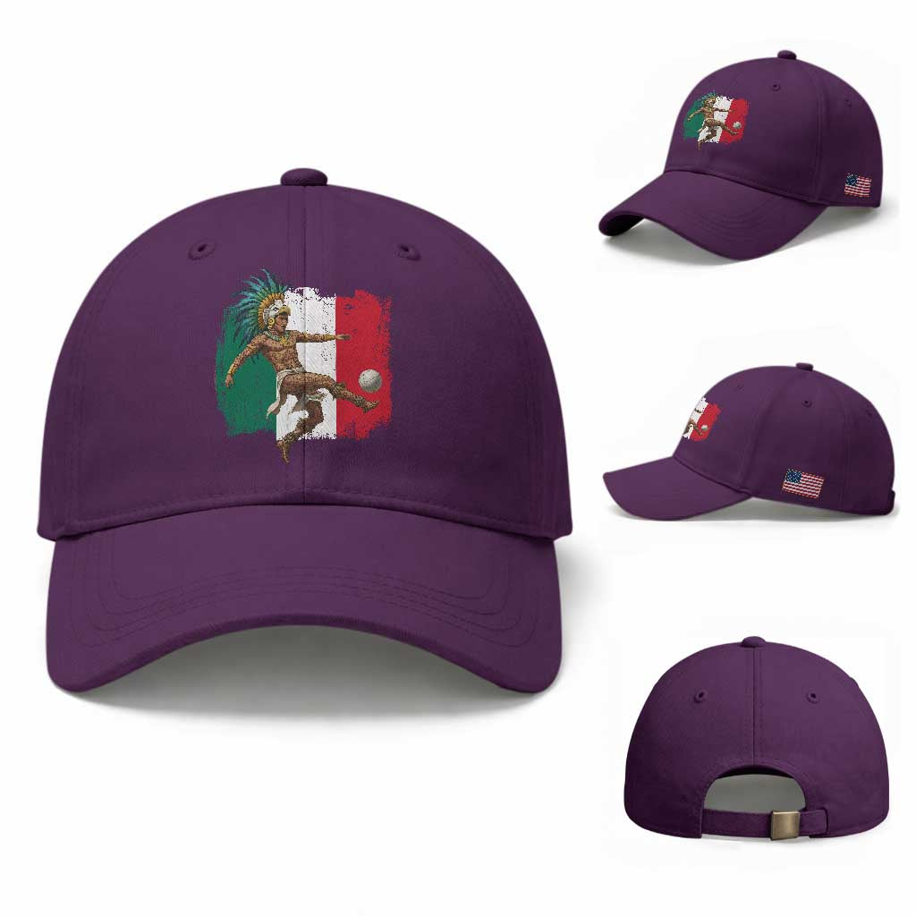 Aztec Warrior Playing Soccer Baseball Cap Mexican Pride Football Fan Gift TS12 Baseball Cap Universal Fit Purple Print Your Wear