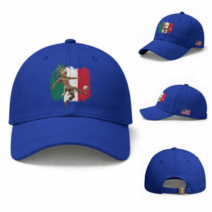 Aztec Warrior Playing Soccer Baseball Cap Mexican Pride Football Fan Gift TS12 Baseball Cap Universal Fit Royal Blue Print Your Wear