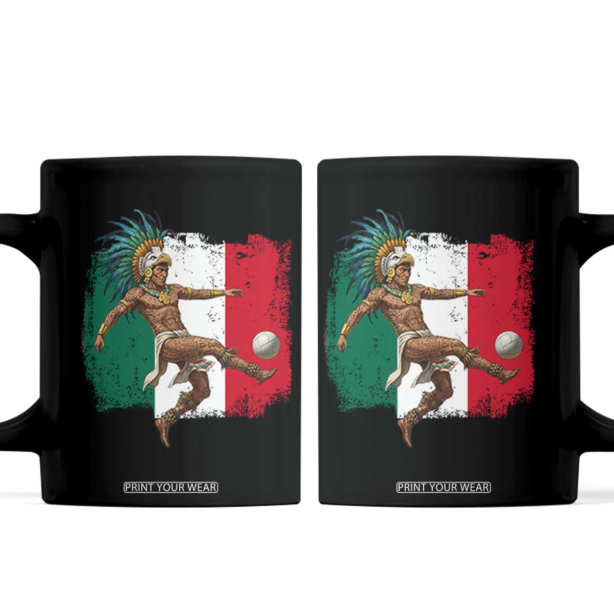 Aztec Warrior Playing Soccer Coffee Mug Mexican Pride Football Fan Gift TS12 Black Print Your Wear