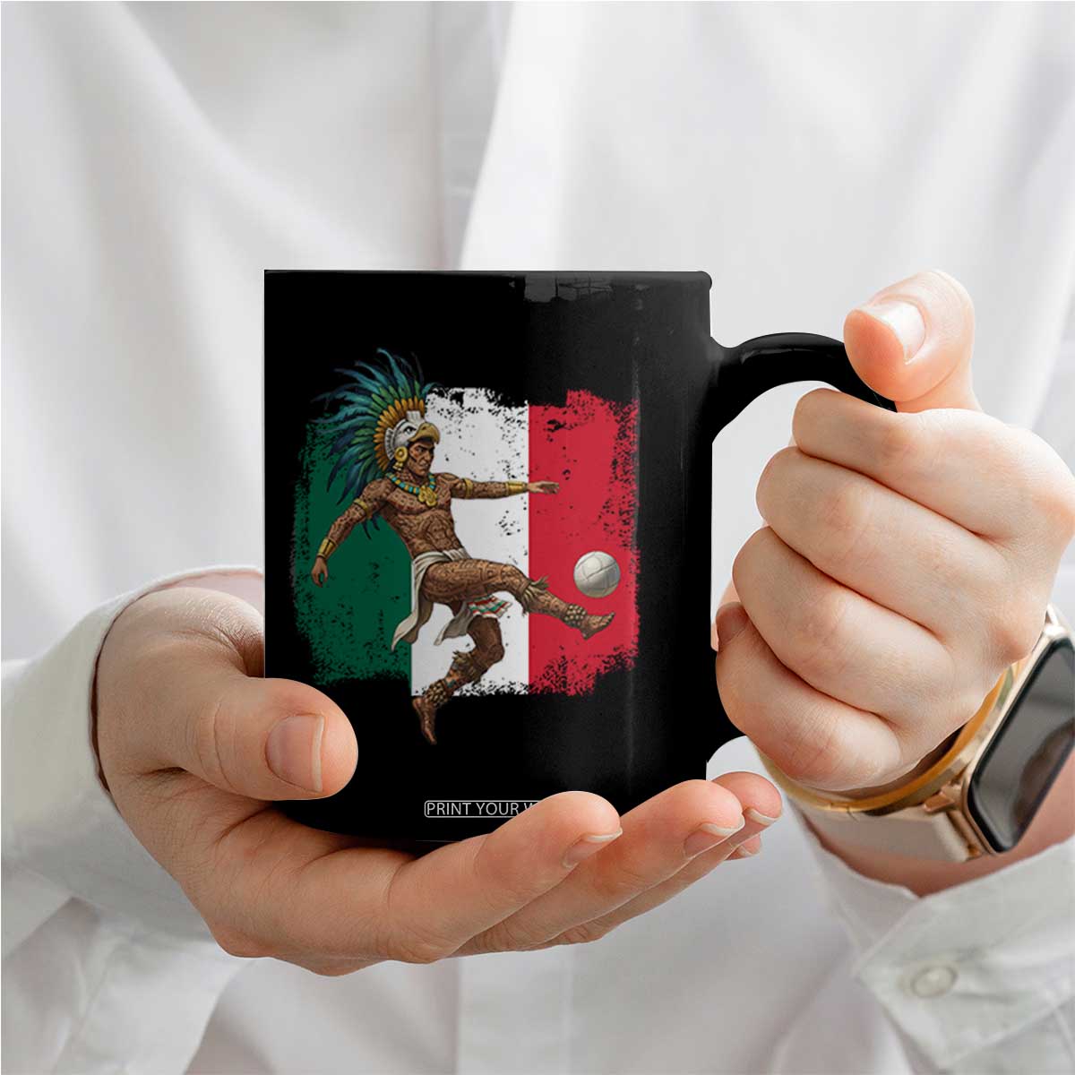 Aztec Warrior Playing Soccer Coffee Mug Mexican Pride Football Fan Gift TS12 Print Your Wear
