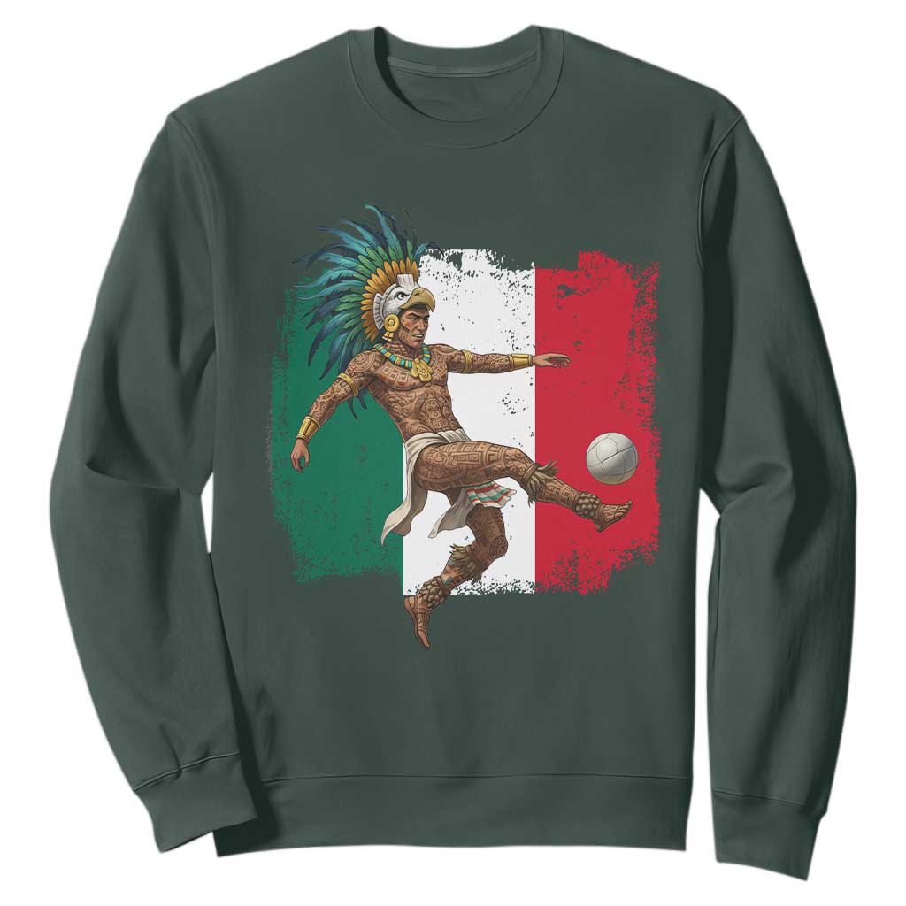 Aztec Warrior Playing Soccer Sweatshirt Mexican Pride Football Fan Gift TS12 Dark Forest Green Print Your Wear