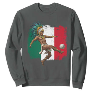 Aztec Warrior Playing Soccer Sweatshirt Mexican Pride Football Fan Gift TS12 Dark Heather Print Your Wear