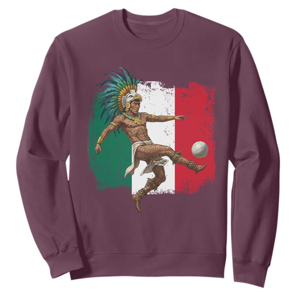 Aztec Warrior Playing Soccer Sweatshirt Mexican Pride Football Fan Gift TS12 Maroon Print Your Wear