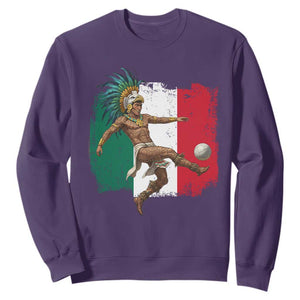 Aztec Warrior Playing Soccer Sweatshirt Mexican Pride Football Fan Gift TS12 Purple Print Your Wear