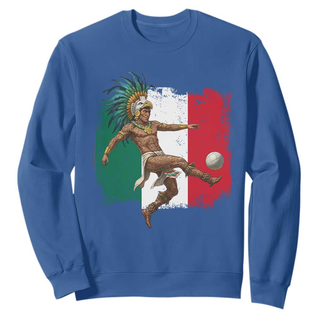 Aztec Warrior Playing Soccer Sweatshirt Mexican Pride Football Fan Gift TS12 Royal Blue Print Your Wear