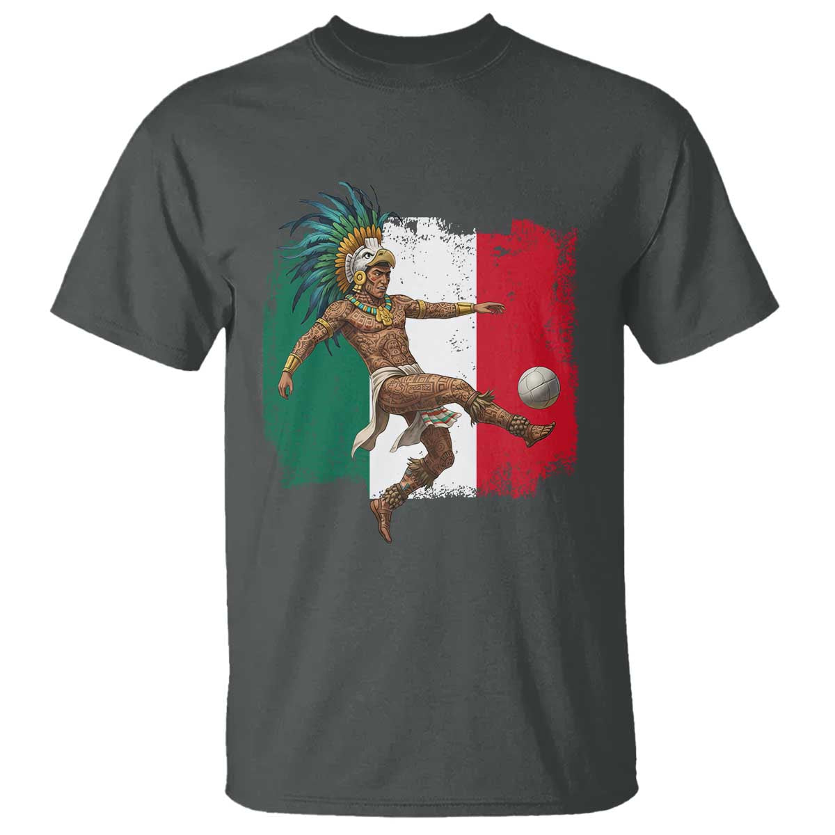 Aztec Warrior Playing Soccer T Shirt Mexican Pride Football Fan Gift TS12 Dark Heather Print Your Wear