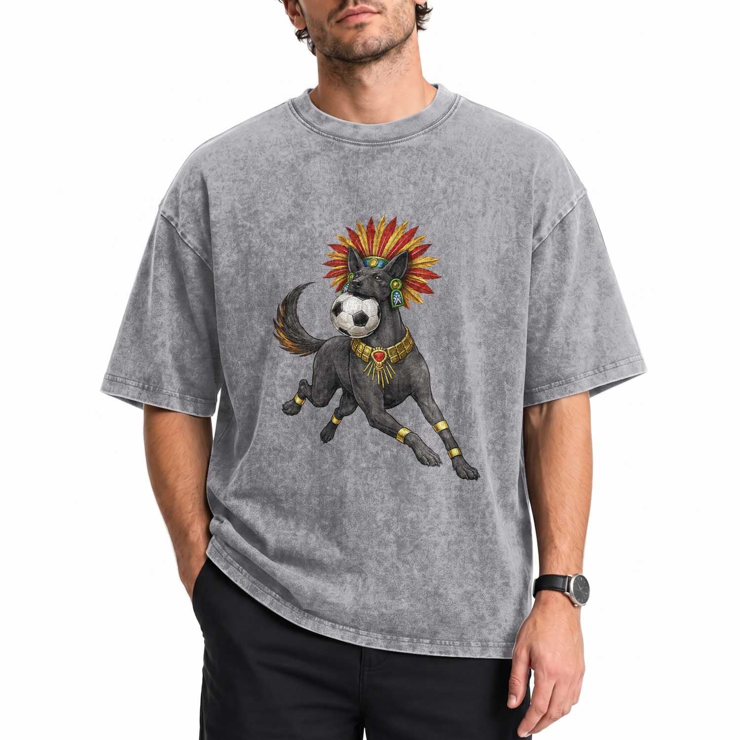 Xolo Dog Soccer Aztec Mexican Fan Gift Washed Cotton T-Shirt