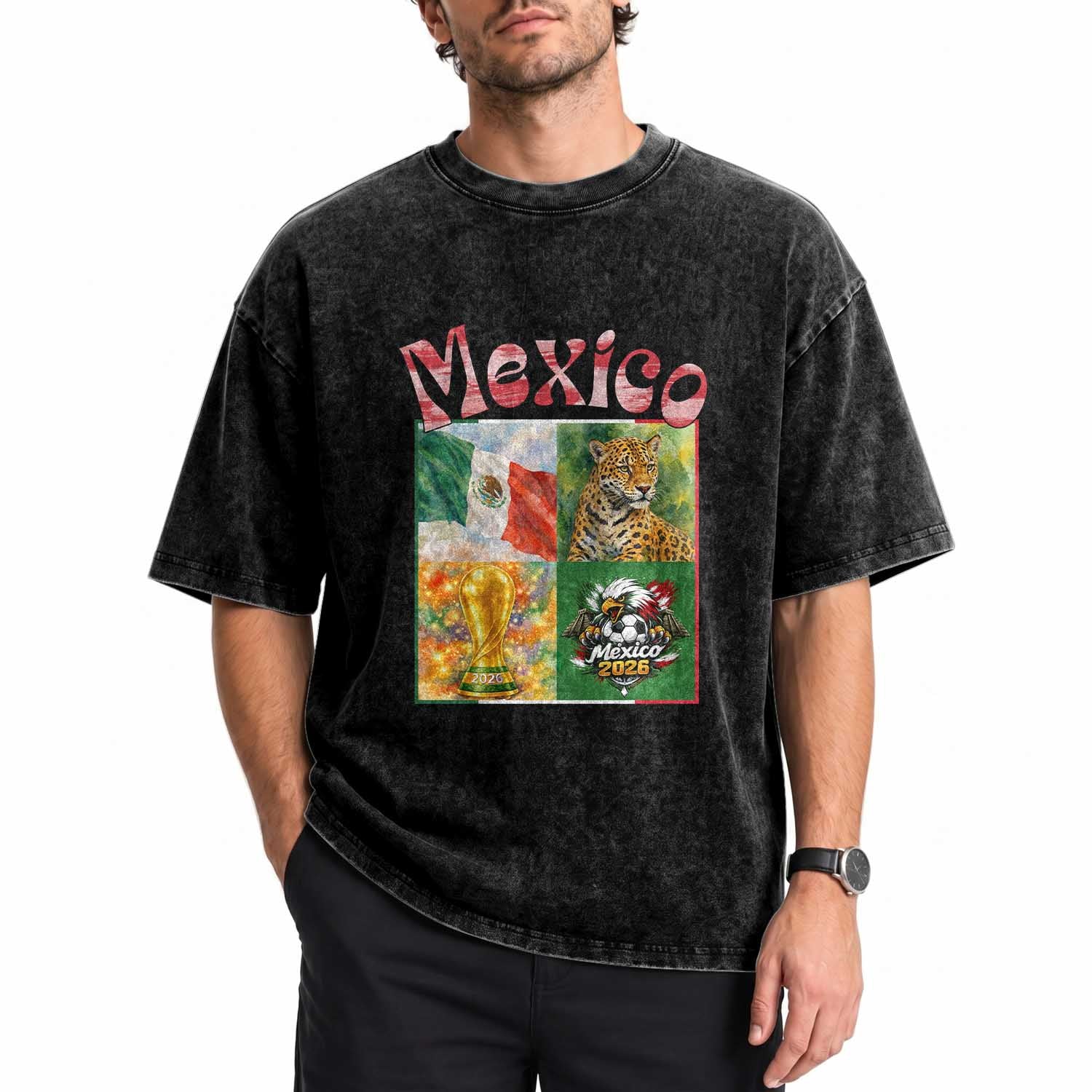 Mexico National Soccer Lover Washed Cotton T-Shirt Patriotic Mexican Fan Gift