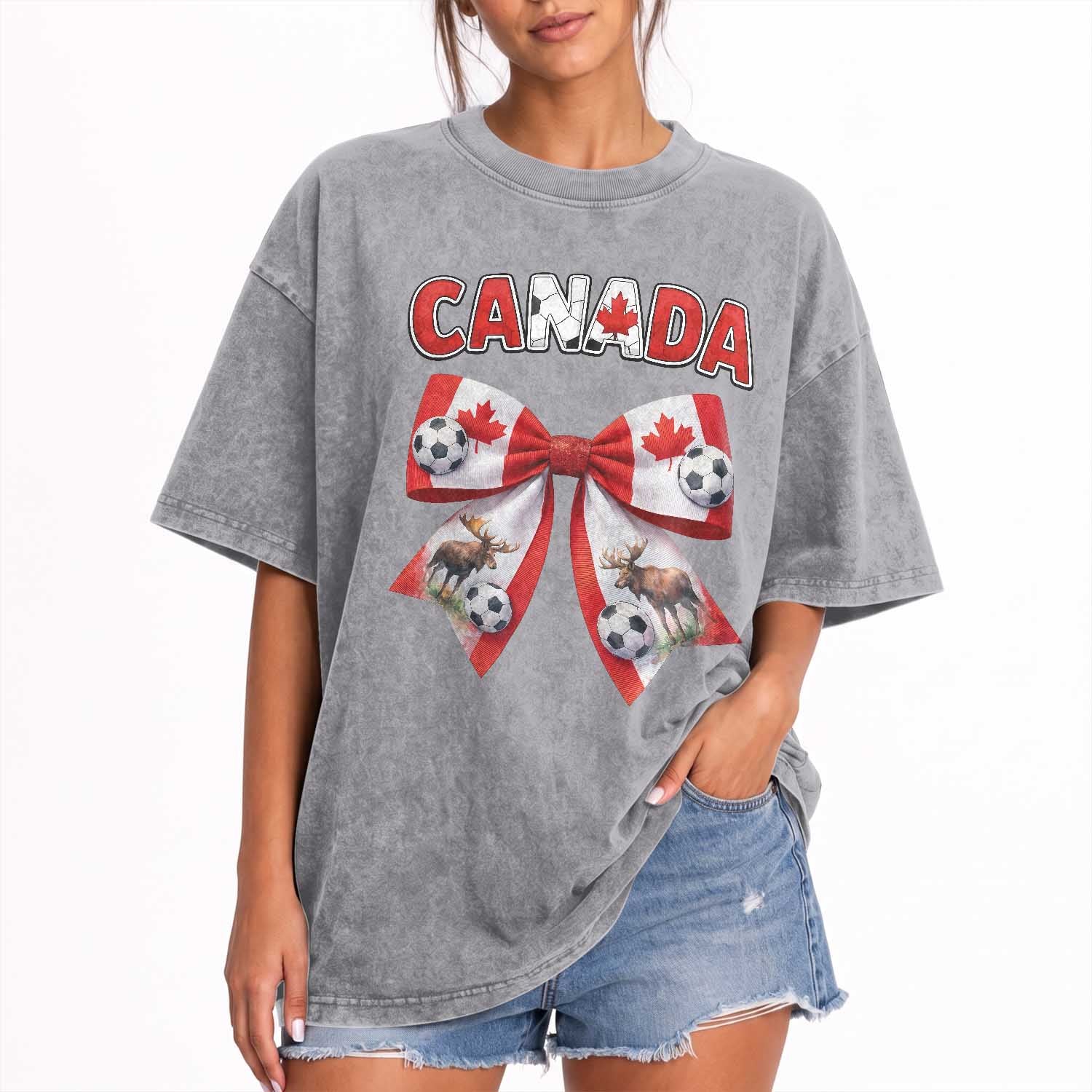 Proud Canadian National Soccer Lover Washed Cotton T-Shirt Football Fan Gift