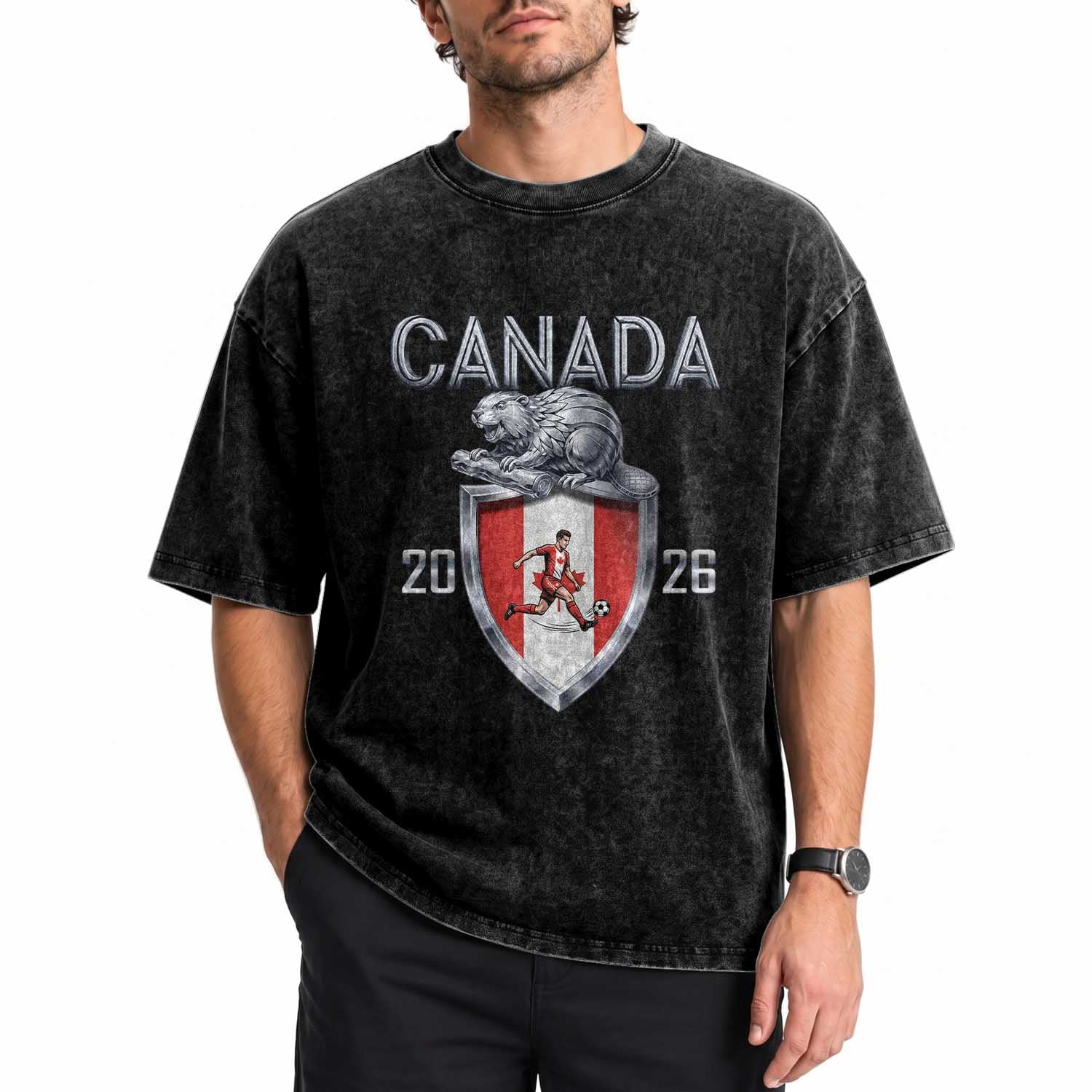 Canada National Soccer Fan Washed Cotton T-Shirt Proud Canadian Gift