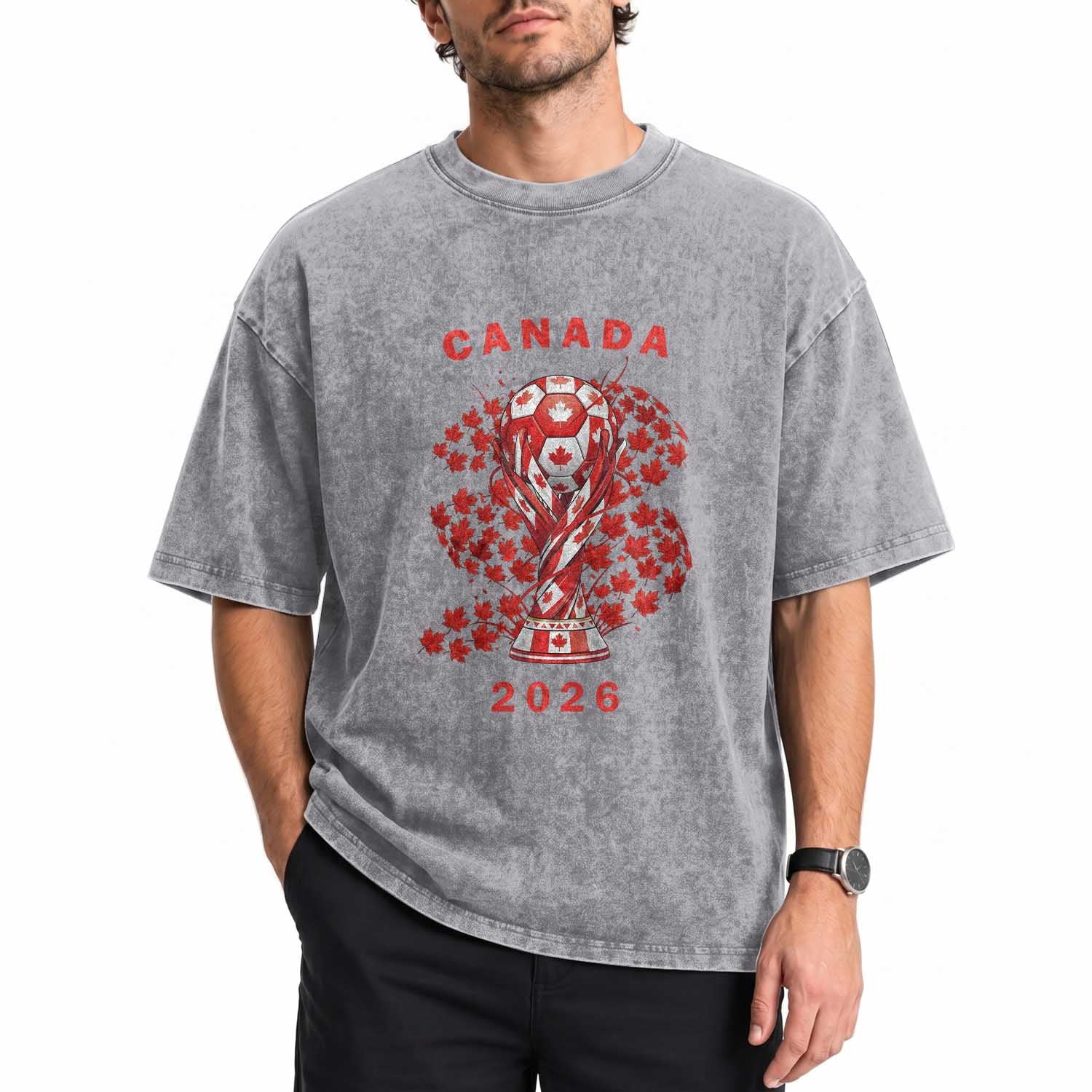 Proud Canada National Soccer Fan 2026 Patriotic Gift Washed Cotton T-Shirt